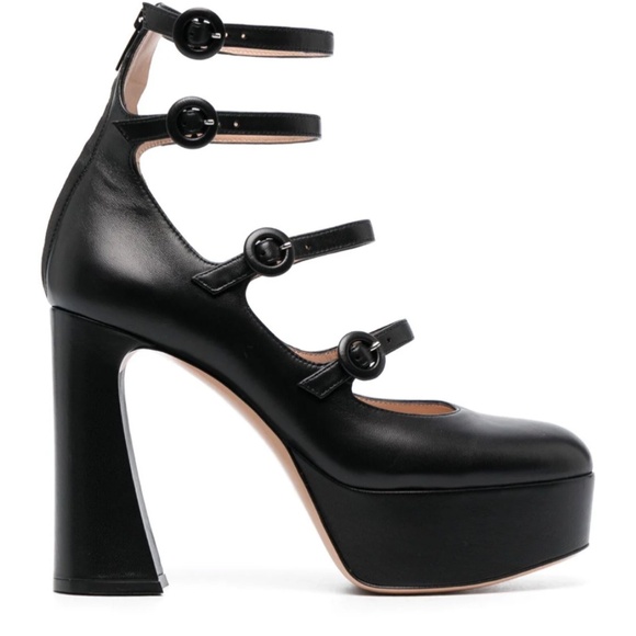 Gianvito Rossi Almond Toe Black Leather Platform Pumps Work Cocktail Evening - Picture 1 of 13